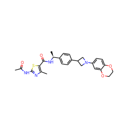 CC(=O)Nc1nc(C)c(C(=O)N[C@@H](C)c2ccc(C3CN(c4ccc5c(c4)OCCO5)C3)cc2)s1 ZINC000149956437