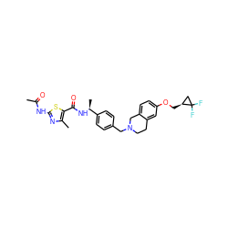 CC(=O)Nc1nc(C)c(C(=O)N[C@@H](C)c2ccc(CN3CCc4cc(OC[C@H]5CC5(F)F)ccc4C3)cc2)s1 ZINC001772614053