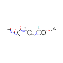 CC(=O)Nc1nc(C)c(C(=O)N[C@@H](C)c2ccc(CN3Cc4ccc(OCC5CC5)cc4[C@H](F)C3)cc2)o1 ZINC001772597075