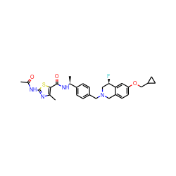 CC(=O)Nc1nc(C)c(C(=O)N[C@@H](C)c2ccc(CN3Cc4ccc(OCC5CC5)cc4[C@H](F)C3)cc2)s1 ZINC001772615067