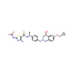 CC(=O)Nc1nc(C)c(C(=O)N[C@@H](C)c2ccc(CN3Cc4ccc(OCC5CC5)cc4[C@H](O)C3)cc2)s1 ZINC001772625865