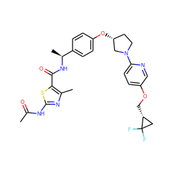 CC(=O)Nc1nc(C)c(C(=O)N[C@@H](C)c2ccc(O[C@@H]3CCN(c4ccc(OC[C@@H]5CC5(F)F)cn4)C3)cc2)s1 ZINC000169709387