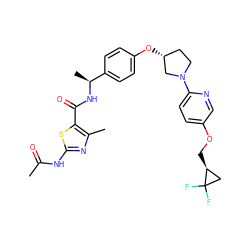 CC(=O)Nc1nc(C)c(C(=O)N[C@@H](C)c2ccc(O[C@@H]3CCN(c4ccc(OC[C@H]5CC5(F)F)cn4)C3)cc2)s1 ZINC000169709575