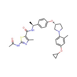 CC(=O)Nc1nc(C)c(C(=O)N[C@@H](C)c2ccc(O[C@@H]3CCN(c4ccc(OC5CC5)cc4C)C3)cc2)s1 ZINC001772643962