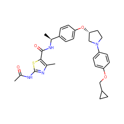 CC(=O)Nc1nc(C)c(C(=O)N[C@@H](C)c2ccc(O[C@@H]3CCN(c4ccc(OCC5CC5)cc4)C3)cc2)s1 ZINC000209123717