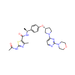 CC(=O)Nc1nc(C)c(C(=O)N[C@@H](C)c2ccc(O[C@@H]3CCN(c4ccnc(N5CCOCC5)n4)C3)cc2)s1 ZINC000261161142