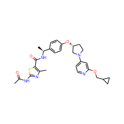 CC(=O)Nc1nc(C)c(C(=O)N[C@@H](C)c2ccc(O[C@@H]3CCN(c4ccnc(OCC5CC5)c4)C3)cc2)s1 ZINC000169709235