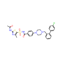 CC(=O)Nc1nc(C)c(S(=O)(=O)NC(=O)c2ccc(N3CCN(Cc4ccccc4-c4ccc(Cl)cc4)CC3)cc2)s1 ZINC000116986747