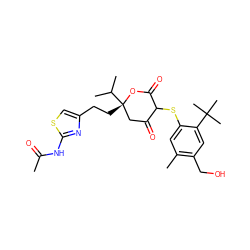 CC(=O)Nc1nc(CC[C@]2(C(C)C)CC(=O)C(Sc3cc(C)c(CO)cc3C(C)(C)C)C(=O)O2)cs1 ZINC000038147252