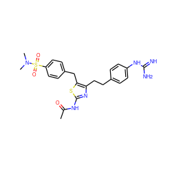 CC(=O)Nc1nc(CCc2ccc(NC(=N)N)cc2)c(Cc2ccc(S(=O)(=O)N(C)C)cc2)s1 ZINC000096258712