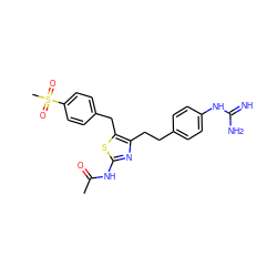 CC(=O)Nc1nc(CCc2ccc(NC(=N)N)cc2)c(Cc2ccc(S(C)(=O)=O)cc2)s1 ZINC000003962673