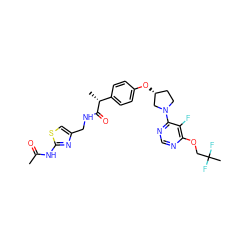 CC(=O)Nc1nc(CNC(=O)[C@H](C)c2ccc(O[C@@H]3CCN(c4ncnc(OCC(C)(F)F)c4F)C3)cc2)cs1 ZINC001772602868