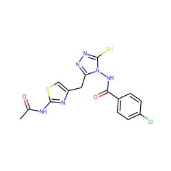 CC(=O)Nc1nc(Cc2nnc(S)n2NC(=O)c2ccc(Cl)cc2)cs1 ZINC000028815422