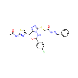 CC(=O)Nc1nc(Cc2nnc(SCC(=O)N/N=C/c3ccccc3)n2NC(=O)c2ccc(Cl)cc2)cs1 ZINC000028815784