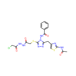 CC(=O)Nc1nc(Cc2nnc(SCC(=O)NNC(=O)CCl)n2NC(=O)c2ccccc2)cs1 ZINC000028712160