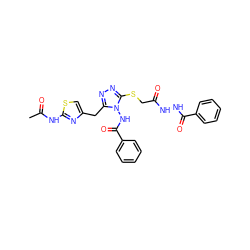 CC(=O)Nc1nc(Cc2nnc(SCC(=O)NNC(=O)c3ccccc3)n2NC(=O)c2ccccc2)cs1 ZINC000028712155