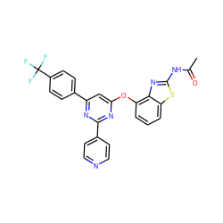 CC(=O)Nc1nc2c(Oc3cc(-c4ccc(C(F)(F)F)cc4)nc(-c4ccncc4)n3)cccc2s1 ZINC000028961169