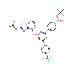 CC(=O)Nc1nc2c(Oc3cc(-c4ccc(C(F)(F)F)cc4)nc(C4=CCN(C(=O)OC(C)(C)C)CC4)n3)cccc2s1 ZINC000028961173