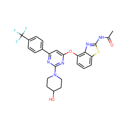 CC(=O)Nc1nc2c(Oc3cc(-c4ccc(C(F)(F)F)cc4)nc(N4CCC(O)CC4)n3)cccc2s1 ZINC000028961160