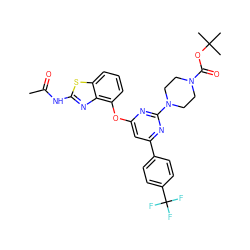 CC(=O)Nc1nc2c(Oc3cc(-c4ccc(C(F)(F)F)cc4)nc(N4CCN(C(=O)OC(C)(C)C)CC4)n3)cccc2s1 ZINC000028961193