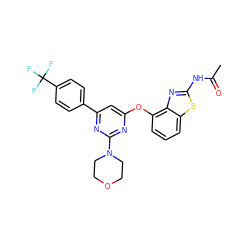 CC(=O)Nc1nc2c(Oc3cc(-c4ccc(C(F)(F)F)cc4)nc(N4CCOCC4)n3)cccc2s1 ZINC000028961113