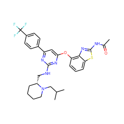 CC(=O)Nc1nc2c(Oc3cc(-c4ccc(C(F)(F)F)cc4)nc(NC[C@H]4CCCCN4CC(C)C)n3)cccc2s1 ZINC000028961209