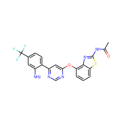 CC(=O)Nc1nc2c(Oc3cc(-c4ccc(C(F)(F)F)cc4N)ncn3)cccc2s1 ZINC000040954999