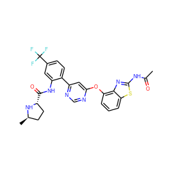 CC(=O)Nc1nc2c(Oc3cc(-c4ccc(C(F)(F)F)cc4NC(=O)[C@@H]4CC[C@@H](C)N4)ncn3)cccc2s1 ZINC000042920234