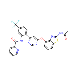 CC(=O)Nc1nc2c(Oc3cc(-c4ccc(C(F)(F)F)cc4NC(=O)c4ccccn4)ncn3)cccc2s1 ZINC000042806612