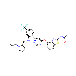 CC(=O)Nc1nc2c(Oc3cc(-c4ccc(C(F)(F)F)cc4NC[C@H]4CCCN4CC(C)C)ncn3)cccc2s1 ZINC000042805839