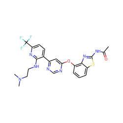 CC(=O)Nc1nc2c(Oc3cc(-c4ccc(C(F)(F)F)nc4NCCN(C)C)ncn3)cccc2s1 ZINC000040974630