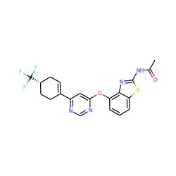 CC(=O)Nc1nc2c(Oc3cc(C4=CC[C@@H](C(F)(F)F)CC4)ncn3)cccc2s1 ZINC000014974144