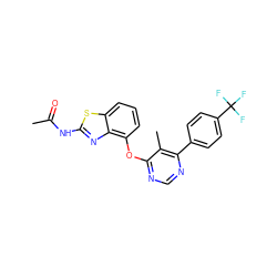 CC(=O)Nc1nc2c(Oc3ncnc(-c4ccc(C(F)(F)F)cc4)c3C)cccc2s1 ZINC000028961077