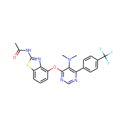 CC(=O)Nc1nc2c(Oc3ncnc(-c4ccc(C(F)(F)F)cc4)c3N(C)C)cccc2s1 ZINC000028961092