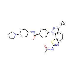 CC(=O)Nc1nc2c(s1)-c1c(c(C3CC3)nn1C1CCC(C(=O)N[C@H]3CC[C@H](N4CCCC4)CC3)CC1)CC2 ZINC000261147815