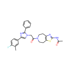 CC(=O)Nc1nc2c(s1)CCN(C(=O)Cn1cc(-c3ccc(F)c(C)c3)nc1-c1ccccc1)CC2 ZINC000096284555