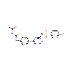 CC(=O)Nc1nc2ccc(-c3ccnc(NS(=O)(=O)c4ccc(F)cc4)n3)cc2s1 ZINC000071316797