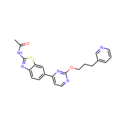 CC(=O)Nc1nc2ccc(-c3ccnc(OCCCc4cccnc4)n3)cc2s1 ZINC000071317183