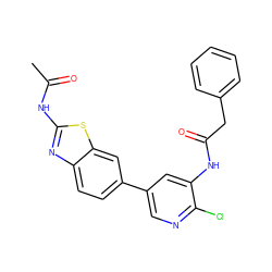 CC(=O)Nc1nc2ccc(-c3cnc(Cl)c(NC(=O)Cc4ccccc4)c3)cc2s1 ZINC000474609818