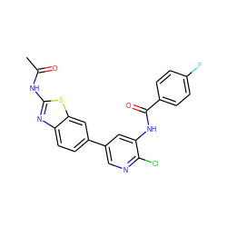 CC(=O)Nc1nc2ccc(-c3cnc(Cl)c(NC(=O)c4ccc(F)cc4)c3)cc2s1 ZINC000474604735