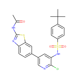 CC(=O)Nc1nc2ccc(-c3cnc(Cl)c(NS(=O)(=O)c4ccc(C(C)(C)C)cc4)c3)cc2s1 ZINC000071318235