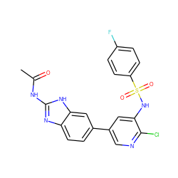 CC(=O)Nc1nc2ccc(-c3cnc(Cl)c(NS(=O)(=O)c4ccc(F)cc4)c3)cc2[nH]1 ZINC000072181462