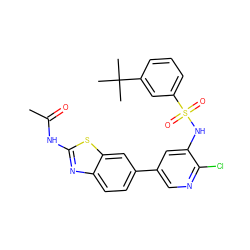 CC(=O)Nc1nc2ccc(-c3cnc(Cl)c(NS(=O)(=O)c4cccc(C(C)(C)C)c4)c3)cc2s1 ZINC000071318639