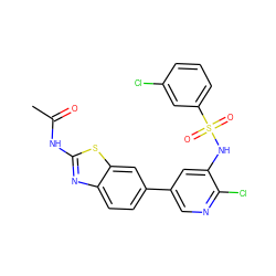 CC(=O)Nc1nc2ccc(-c3cnc(Cl)c(NS(=O)(=O)c4cccc(Cl)c4)c3)cc2s1 ZINC000071329706