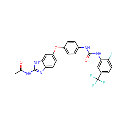 CC(=O)Nc1nc2ccc(Oc3ccc(NC(=O)Nc4cc(C(F)(F)F)ccc4F)cc3)cc2[nH]1 ZINC000000594989