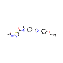 CC(=O)Nc1ncc(C(=O)N[C@@H](C)c2ccc(C3CN(c4ccc(OCC5CC5)cc4)C3)cc2)s1 ZINC000149937401