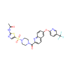CC(=O)Nc1ncc(S(=O)(=O)N2CCN(C(=O)c3ccc4cc(Oc5ccc(C(F)(F)F)cn5)ccc4n3)CC2)s1 ZINC001772638034