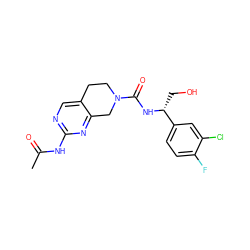 CC(=O)Nc1ncc2c(n1)CN(C(=O)N[C@H](CO)c1ccc(F)c(Cl)c1)CC2 ZINC000169331844