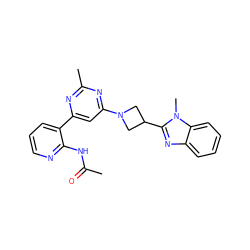 CC(=O)Nc1ncccc1-c1cc(N2CC(c3nc4ccccc4n3C)C2)nc(C)n1 ZINC000143100317