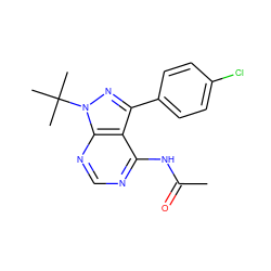 CC(=O)Nc1ncnc2c1c(-c1ccc(Cl)cc1)nn2C(C)(C)C ZINC000001383164